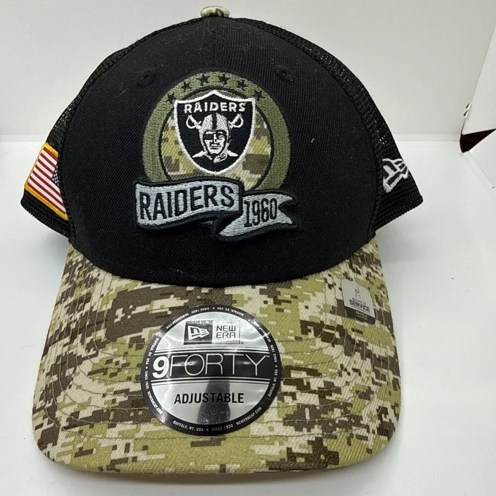 Las Vegas Raiders New Era Salute to Service 9Forty Camo Cap Trucker Hat Snapback - Picture 2 of 7